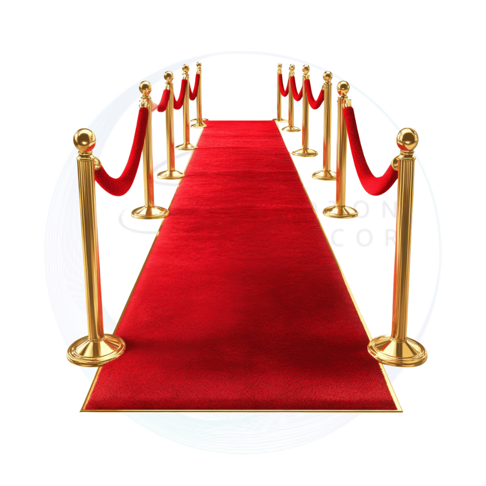 red carpet runner package with 6 gold stanchions and 4 stanchion ropes