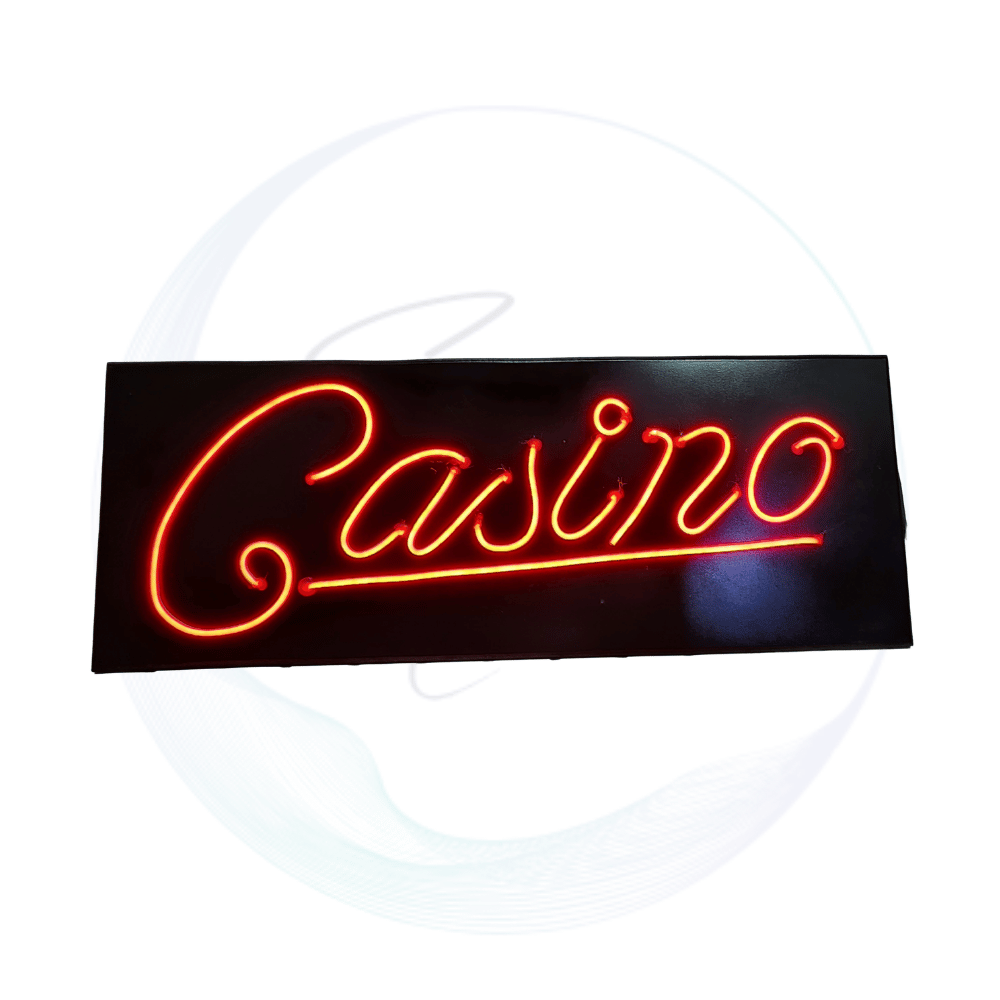 red Casino neon sign on black backing 34cm high x 88cm wide