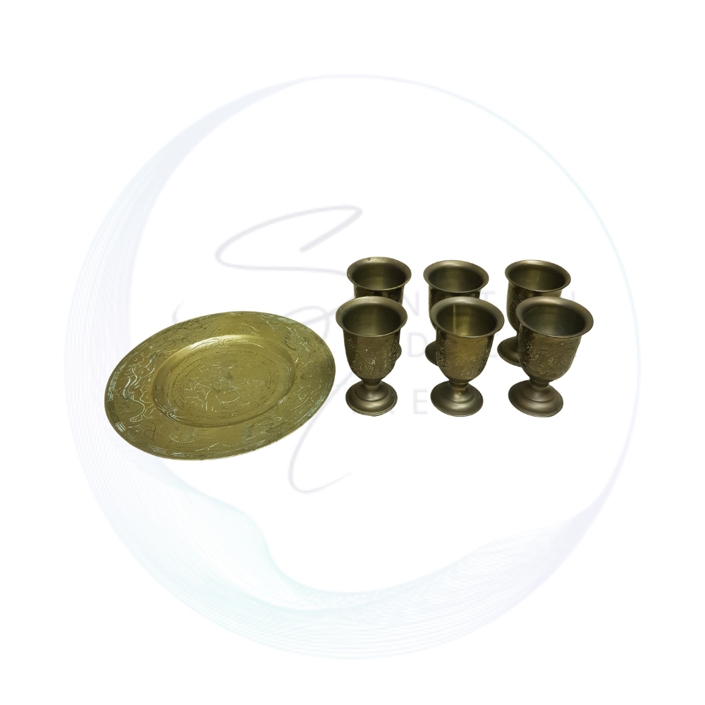 Set Of 6 – Brass Goblets & Tray – Assorted