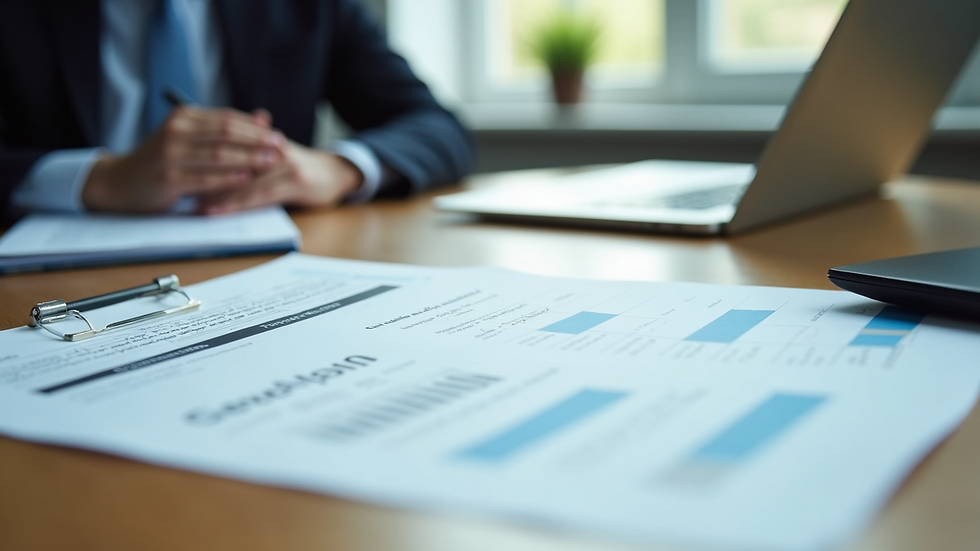 Close-up view of financial regulatory documents on a table