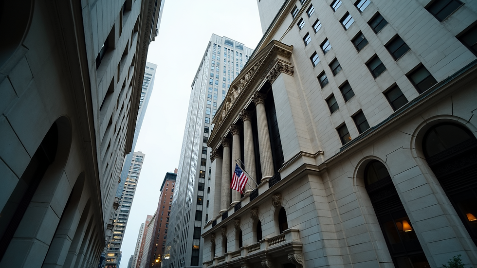 Eye-level view of a stock exchange building showcasing its architecture