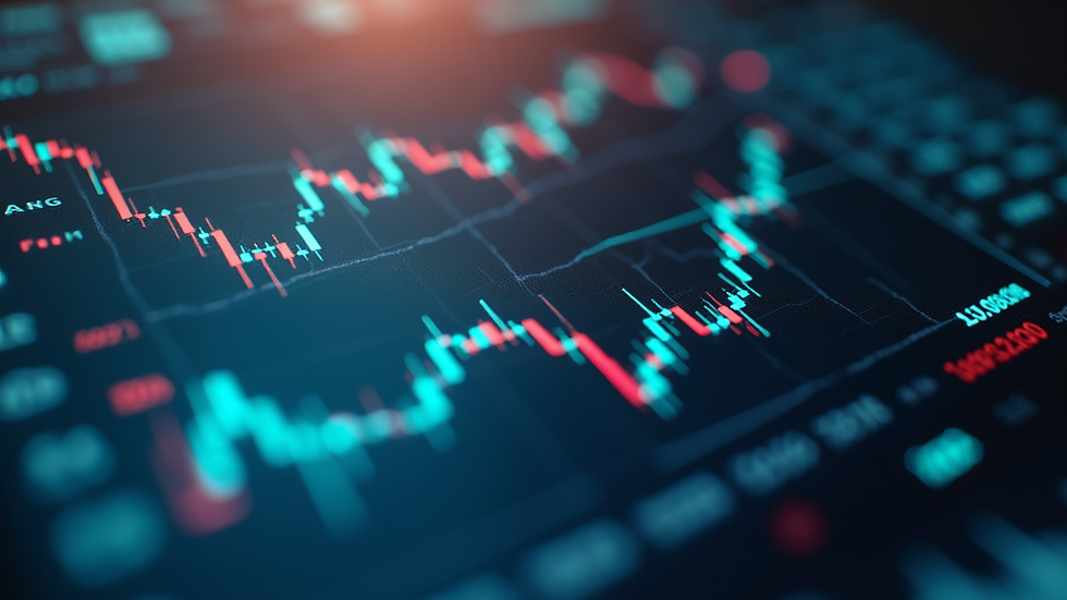 High angle view of financial charts and trading indicators