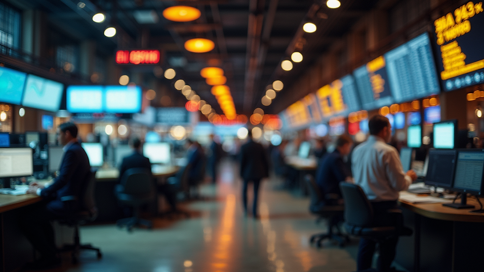Wide angle view of a busy stock market
