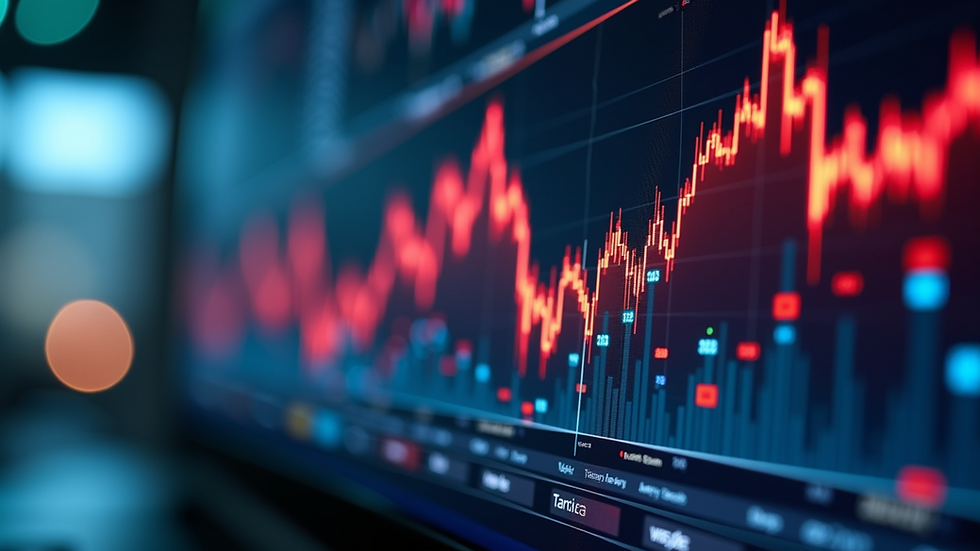 Close-up view of a digital screen displaying stock market trends