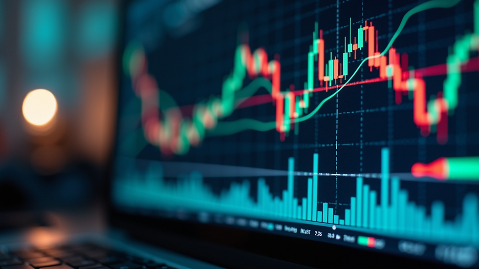 Eye-level view of a stock market graph on a computer screen