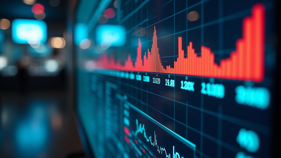 Eye-level view of a financial news bulletin displaying market updates