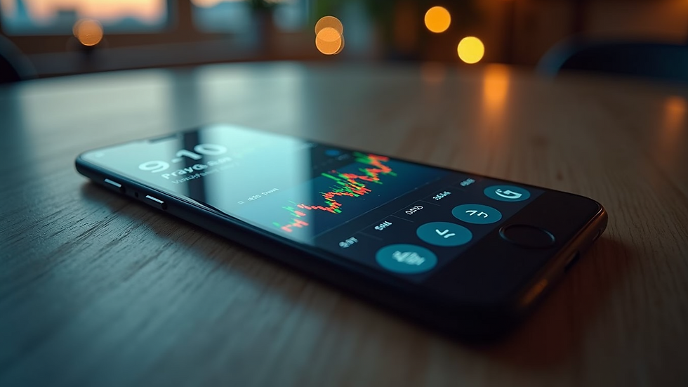 High angle view of a smartphone displaying a trading app