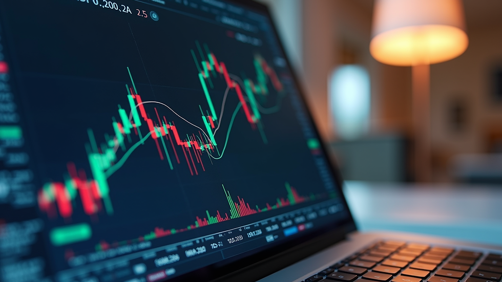 Eye-level view of a laptop screen showing a stock trading platform