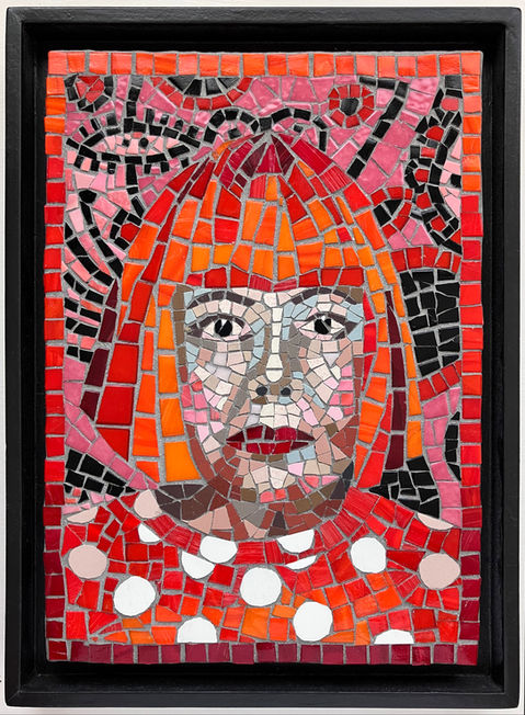 Mosaic Portrait of Yayoi Kusama a colourful mosaic by Corin Ashleigh Brown