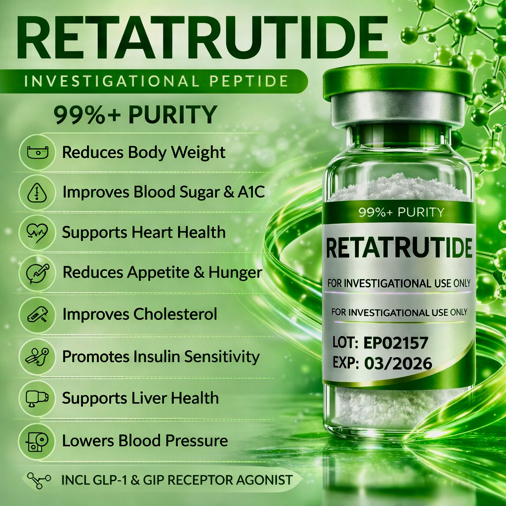 Retatrutide is an exciting, once‑weekly investigational injectable that targets three key receptors (GIP, GLP‑1 and glucagon)