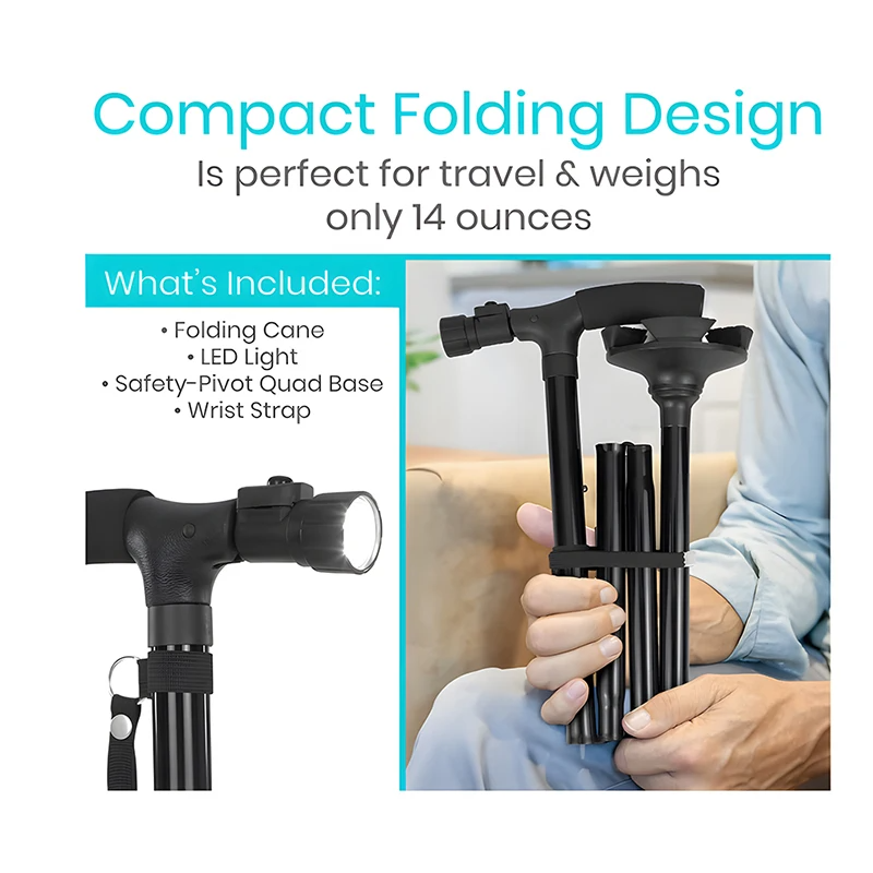 Thumbnail: Folding Walking Stick With LED Light Adjustable Lightweight Anti-Slip Adult Walk