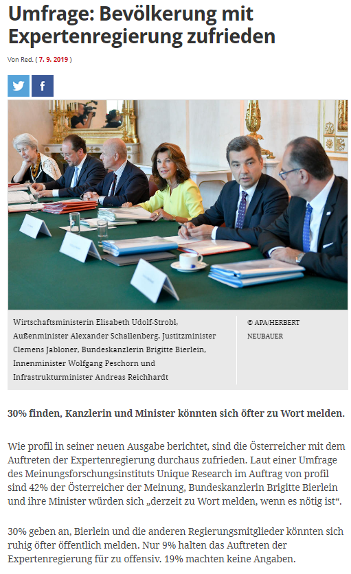 unique research peter hajek josef kalina umfrage beurteilung expertenregierung