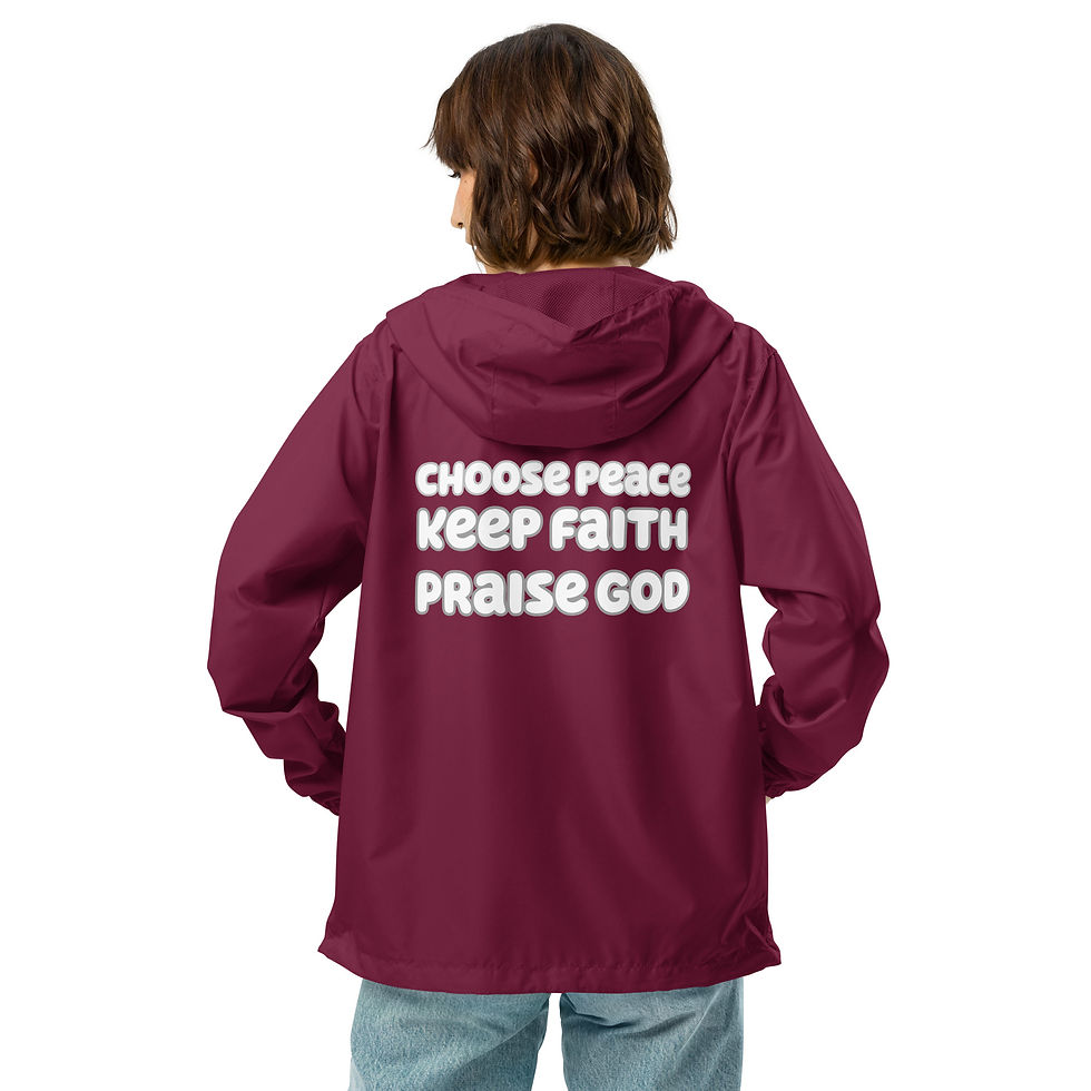 Thumbnail: choose peace- praise god- keep faith: light weight zip up windbreaker jacket 