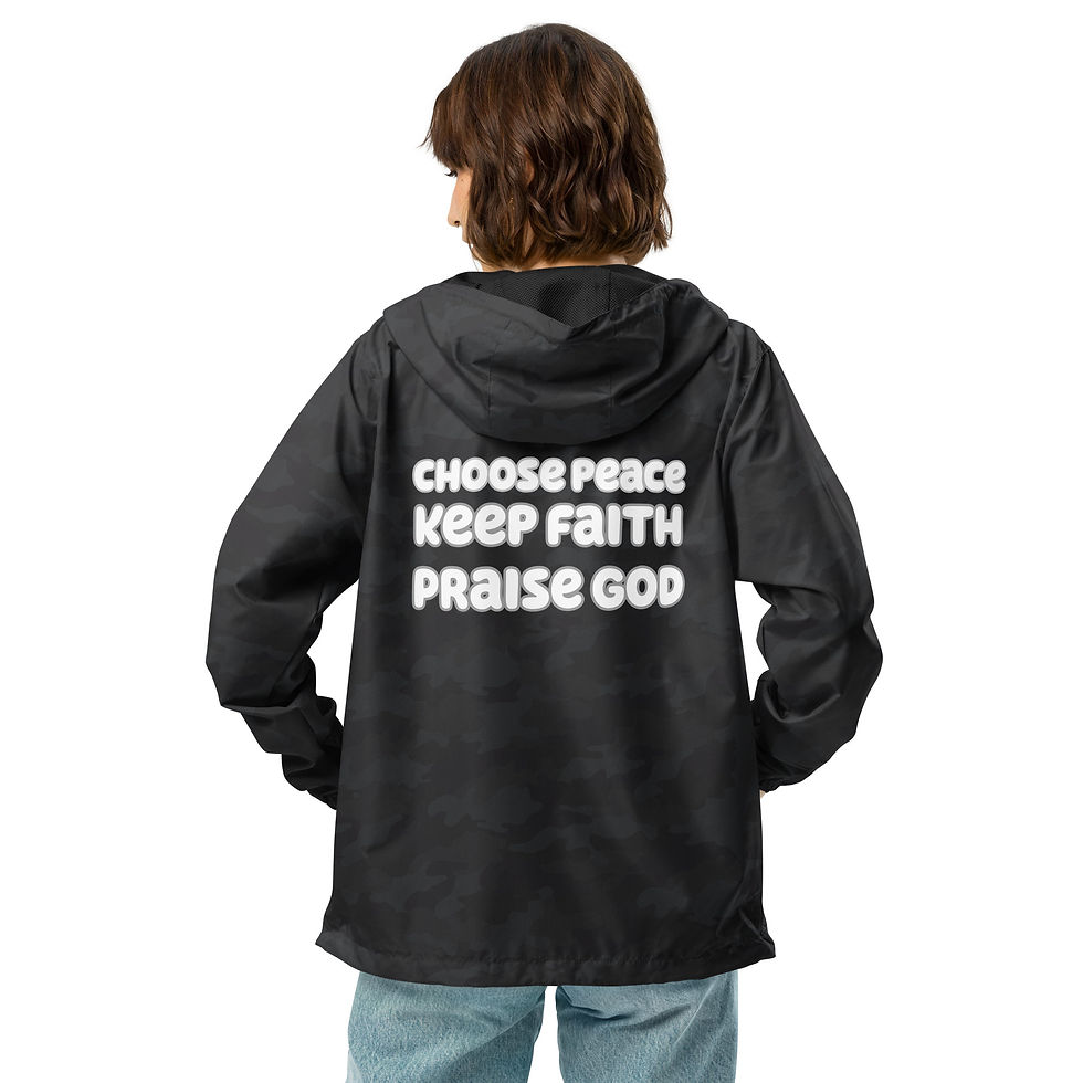 Thumbnail: choose peace- praise god- keep faith: light weight zip up windbreaker jacket 