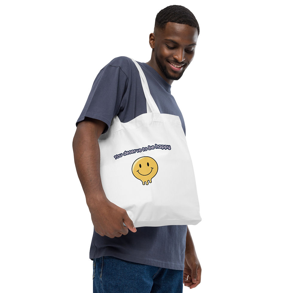 Thumbnail: ' you deserve to be happy" Organic fashion tote bag