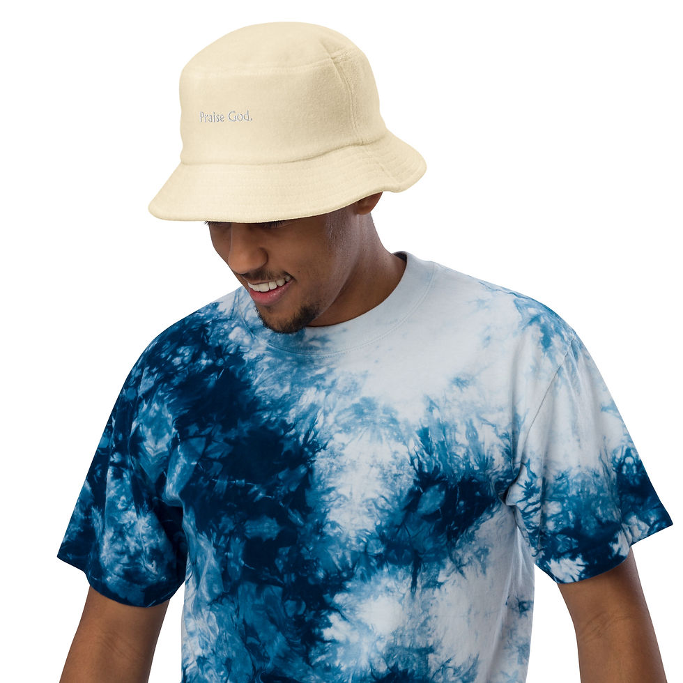 Thumbnail: " Praise God." terry cloth bucket hat