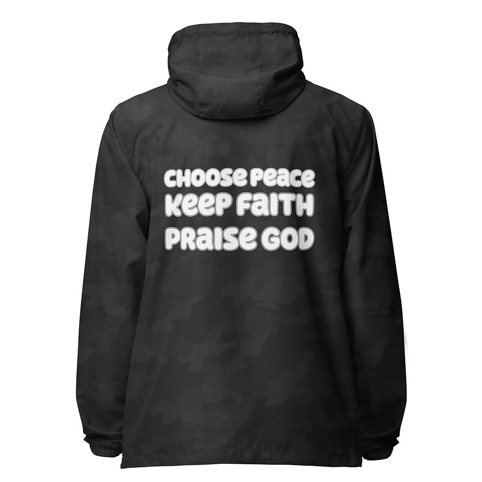 Thumbnail: choose peace- praise god- keep faith: light weight zip up windbreaker jacket 