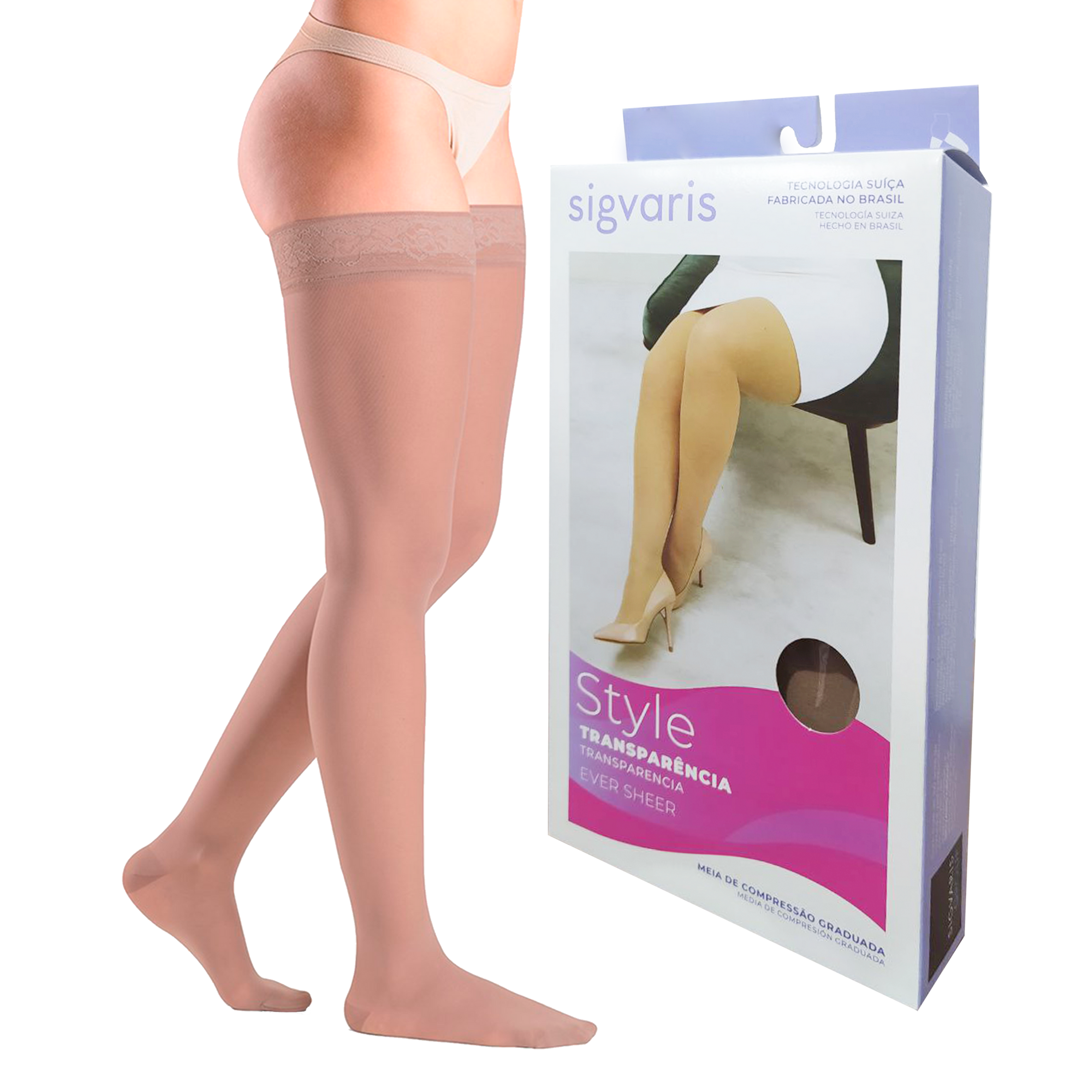 Meia 7/8 Sigvaris Style Transparência Ever Sheer 20/30 mmHg Ponteira Fechada