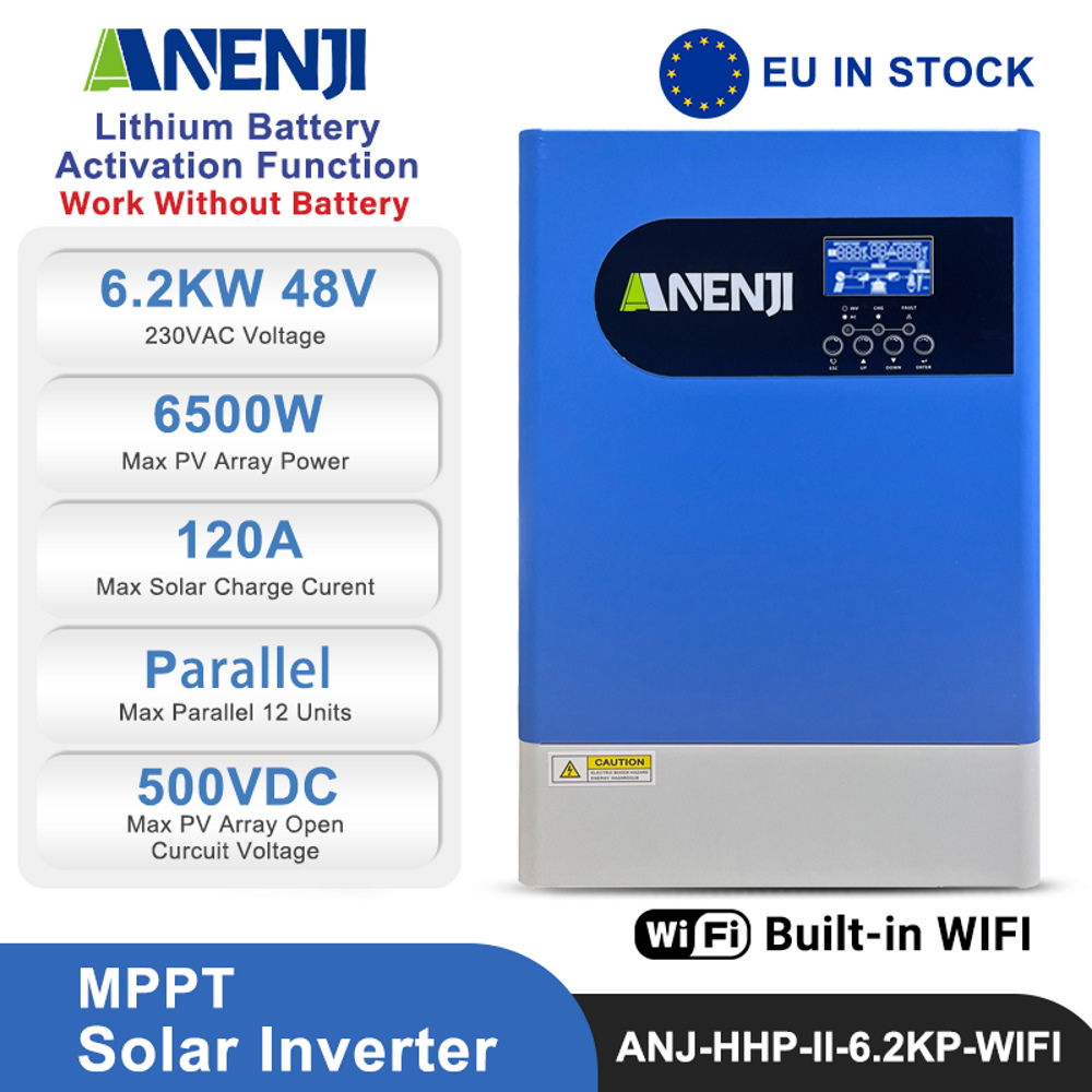Anenji 6.2KW 48V MPPT Hybrid Solar Inverter Off-Grid Parallel Function for 12unit Max with WIFI