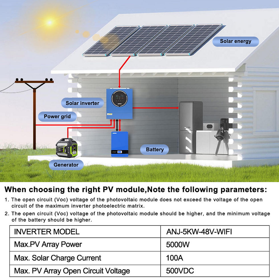 Miniatura: Anenji 5KW 48V Hybrid Solar Inverter On grid Off grid Inverter with WIFI 100A MPPT Dual Outputs