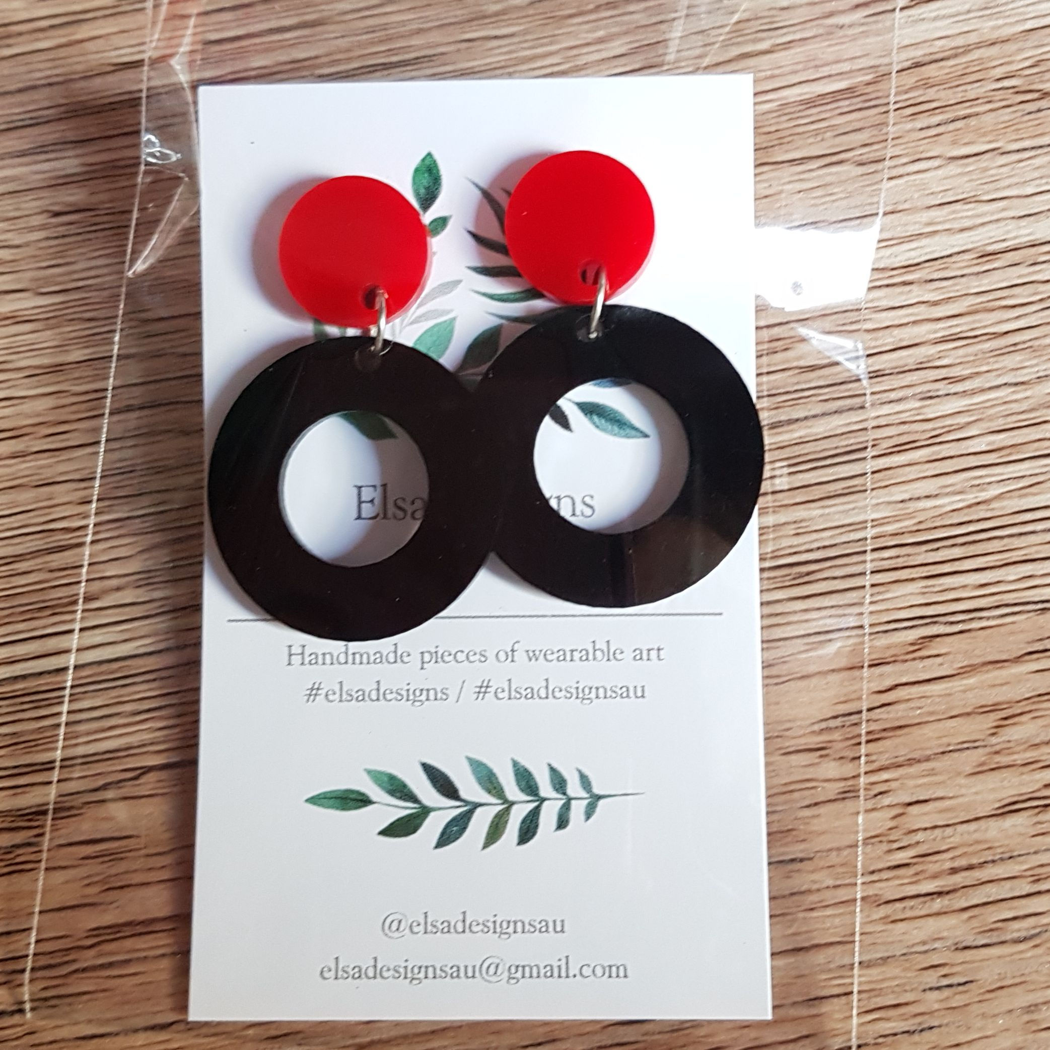 Elsa Designs - Black and Red Hoop Dangles