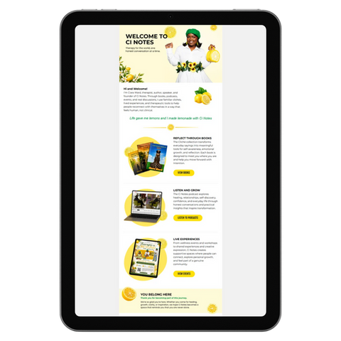 Tablet displaying a lemon-themed email newsletter
