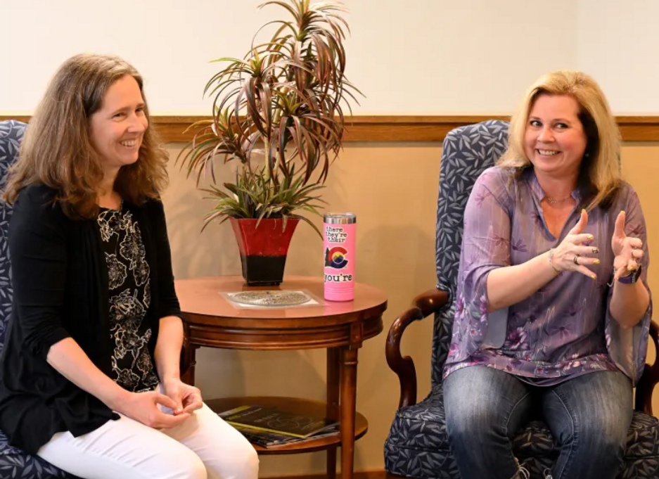 Rebecca and Jessica discussing book launch