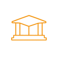 Orange outline icon of a gazebo or pavilion structure