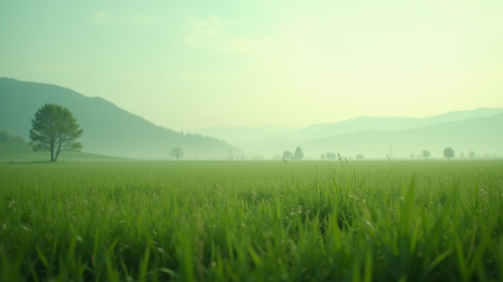 Wide angle view of green and minimal landscape