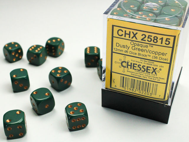 Confezione 36 dadi da 6 facce, 12 mm (verde)