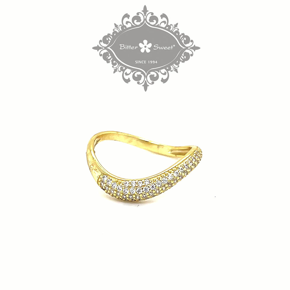 Thumbnail: Yellow Gold Plated Sterling Silver Cubic Zirconia Pave Curve  Ring 156819