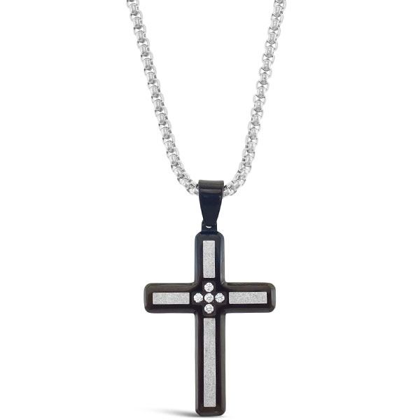 Stainless Steel Cubic Zirconia Silver Cross Necklace 150159