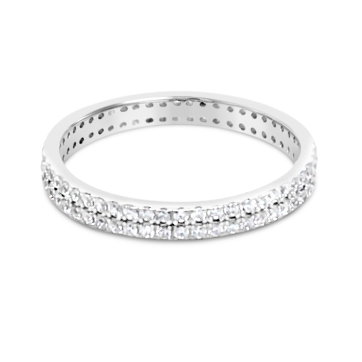 Sterling Silver Ring Pave Cubic Zirconia 2 Lines 154938