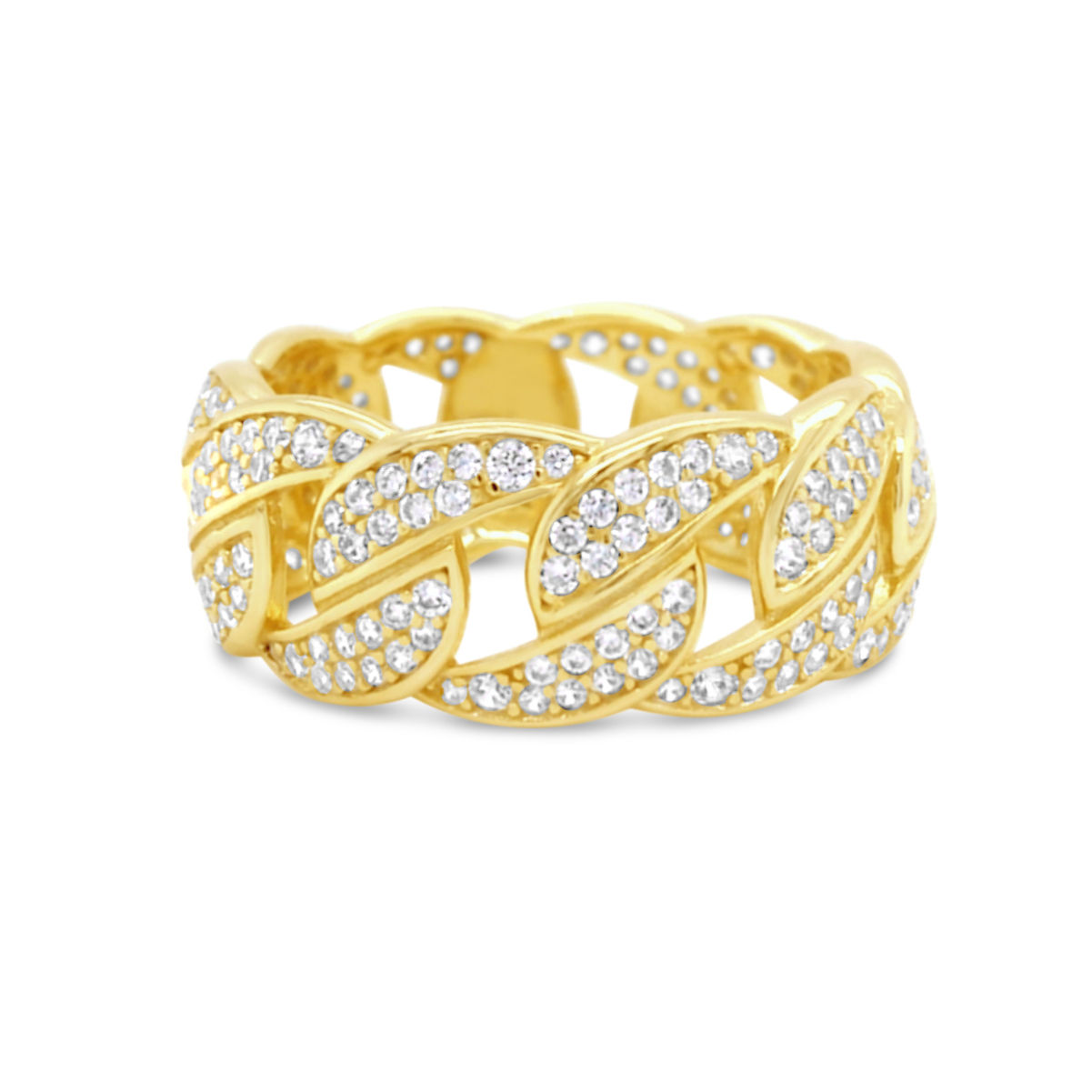 Men's  Yellow Gold Plated Sterling Silver Cubic Zirconia Cuban Link  Ring 155121