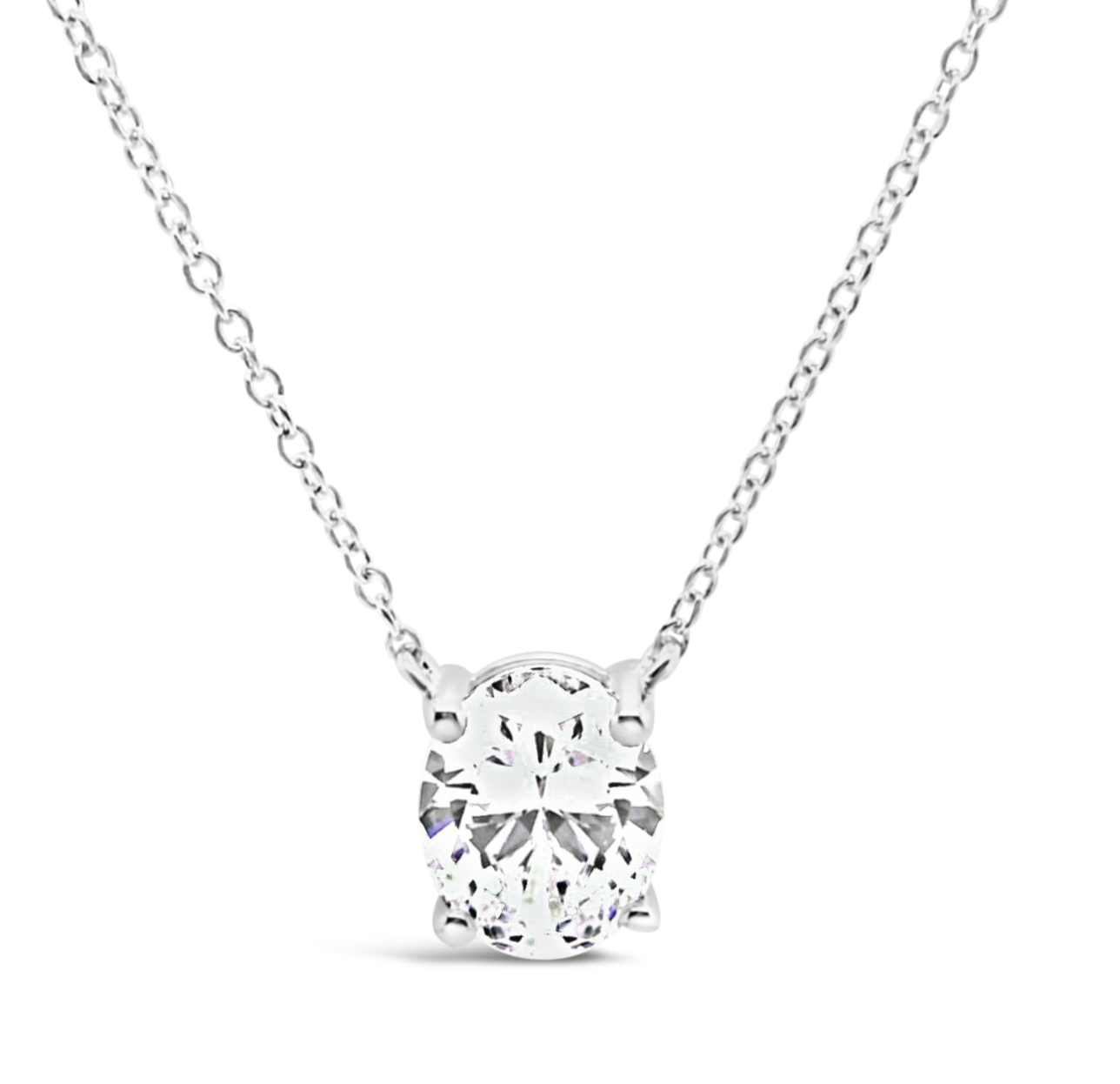 Sterling Silver Oval  8x10mm Cubic  Zirconia Necklace 155483