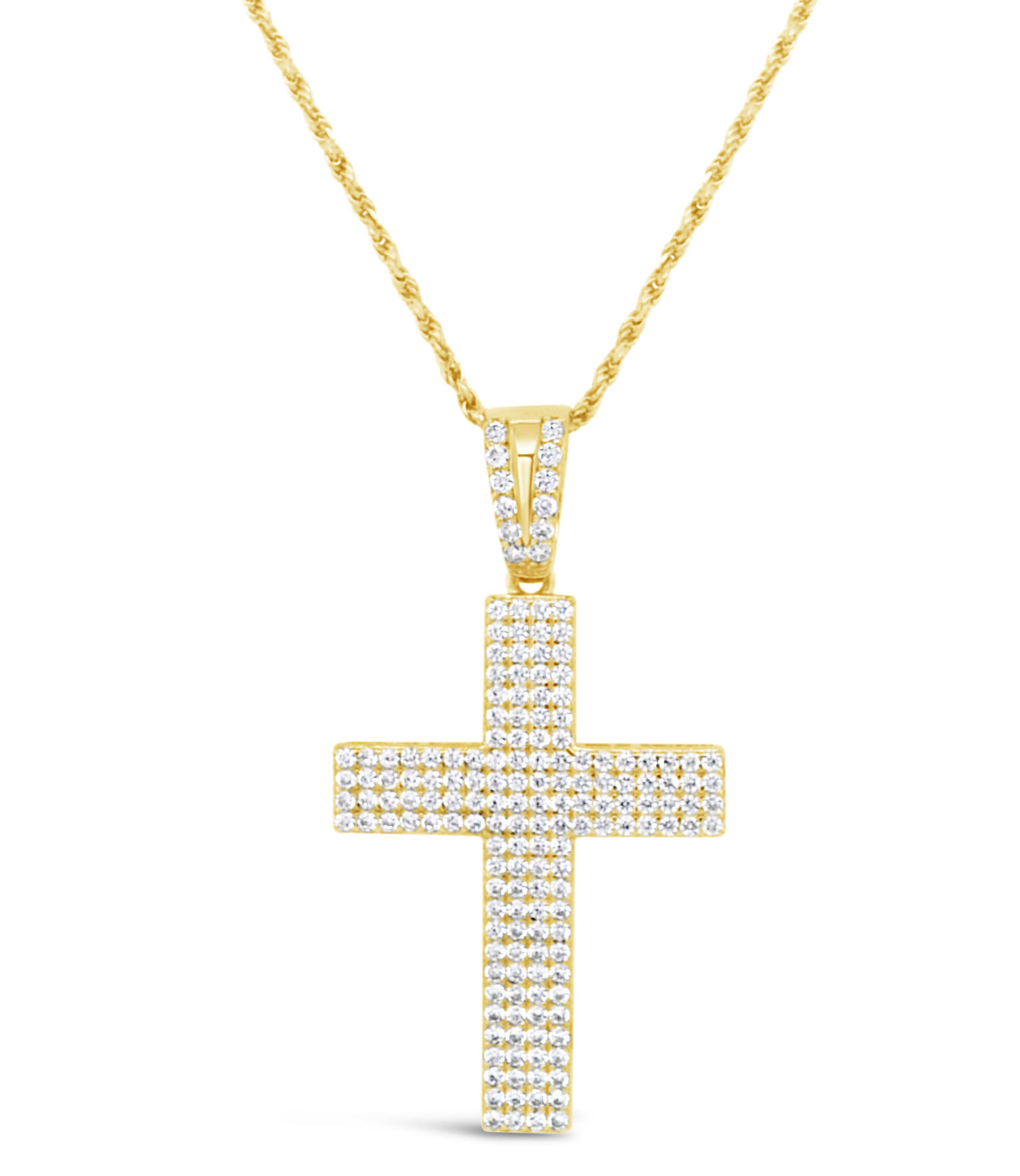 Yellow Gold Plated Sterling Silver Cubic Zirconia Cross Pendent Necklace 155131