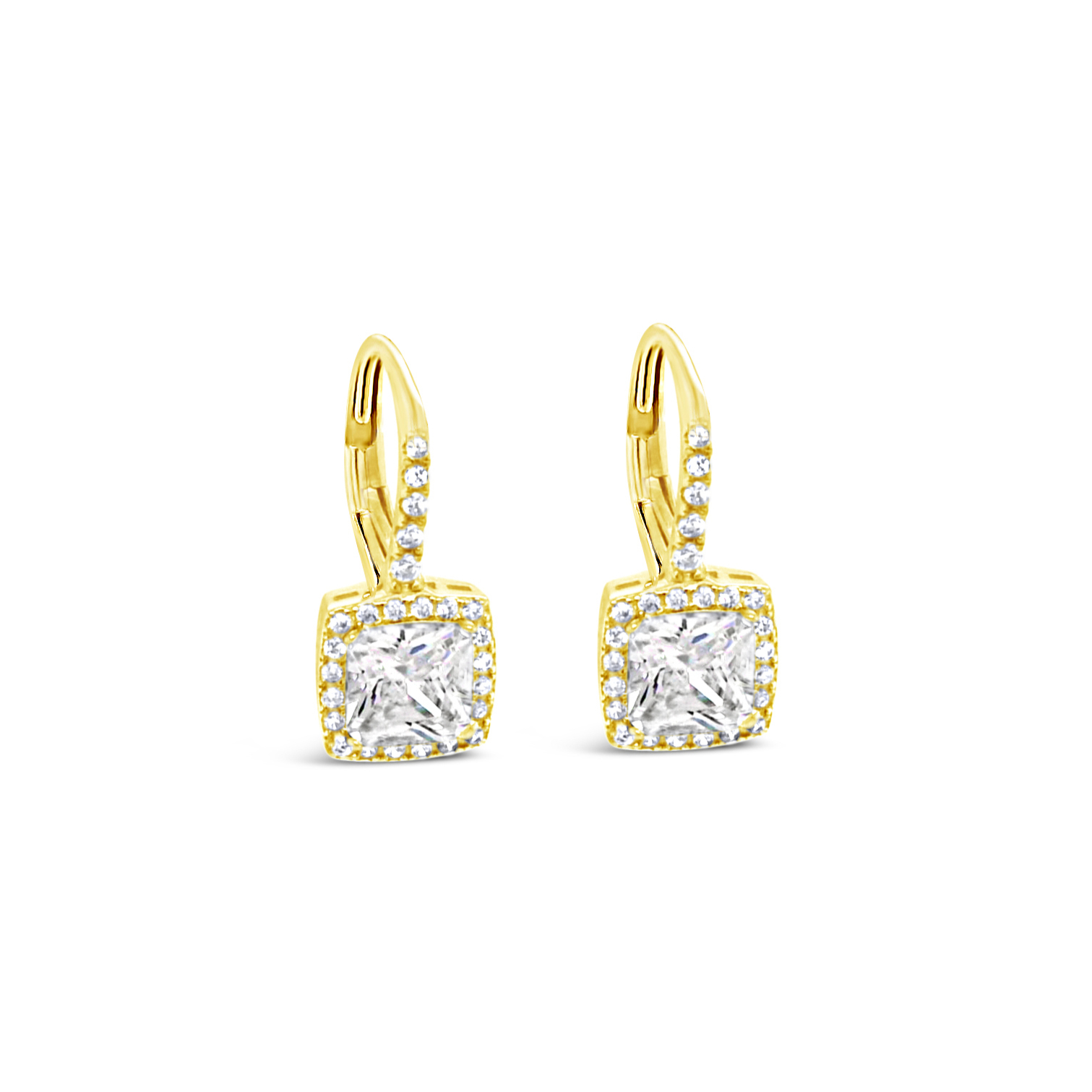 Gold Plated Sterling Silver Cubic Zirconia Square Outline Earrings 154843