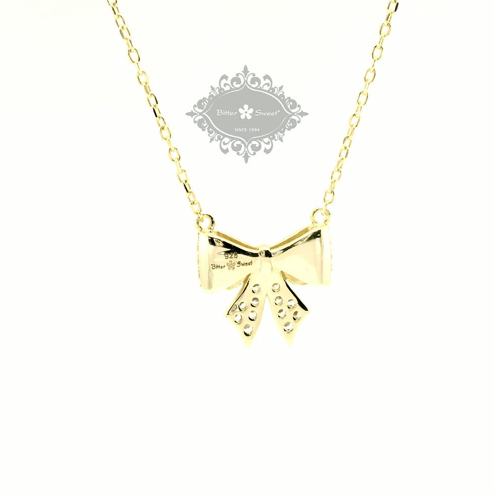 Thumbnail: Gold Plated Sterling Silver Cubic Zirconia Pave Bow Necklace 155844