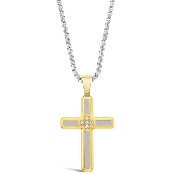 Stainless Steel Cubic Zirconia Gold Cross Necklace 150158