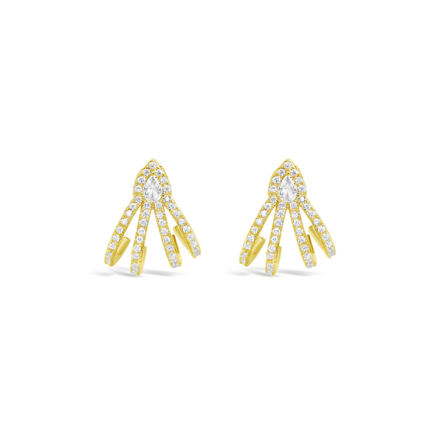 Gold Plated Sterling Silver Pave Tear Drop Lines Cubic Zirconia Studs 154987
