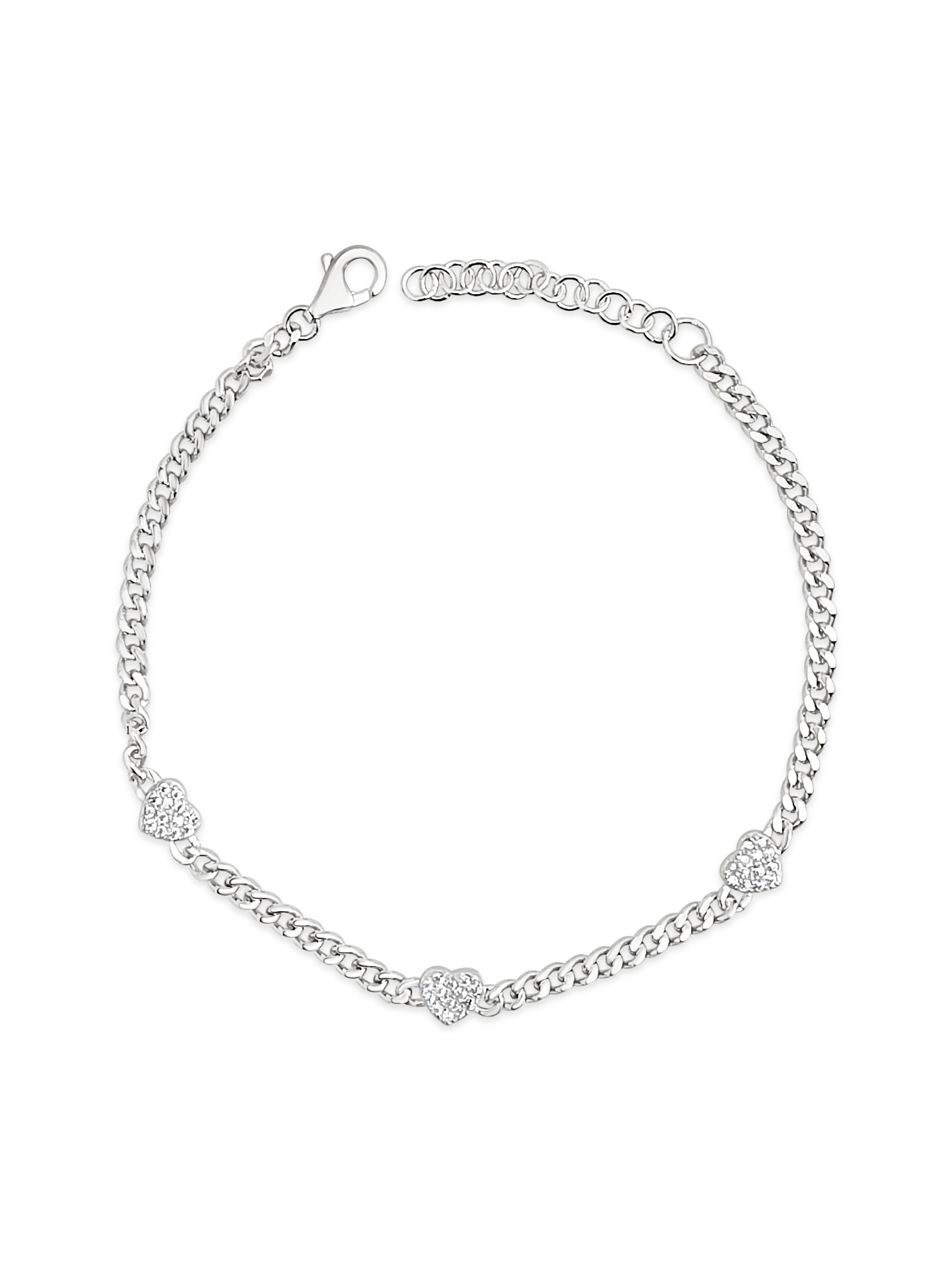 Sterling Silver Cubic Zirconia Pave Heart Bracelet 155299