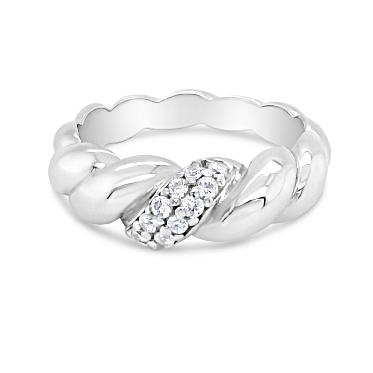 Sterling Silver Ring Twist with Cubic Zirconia Pave 154962