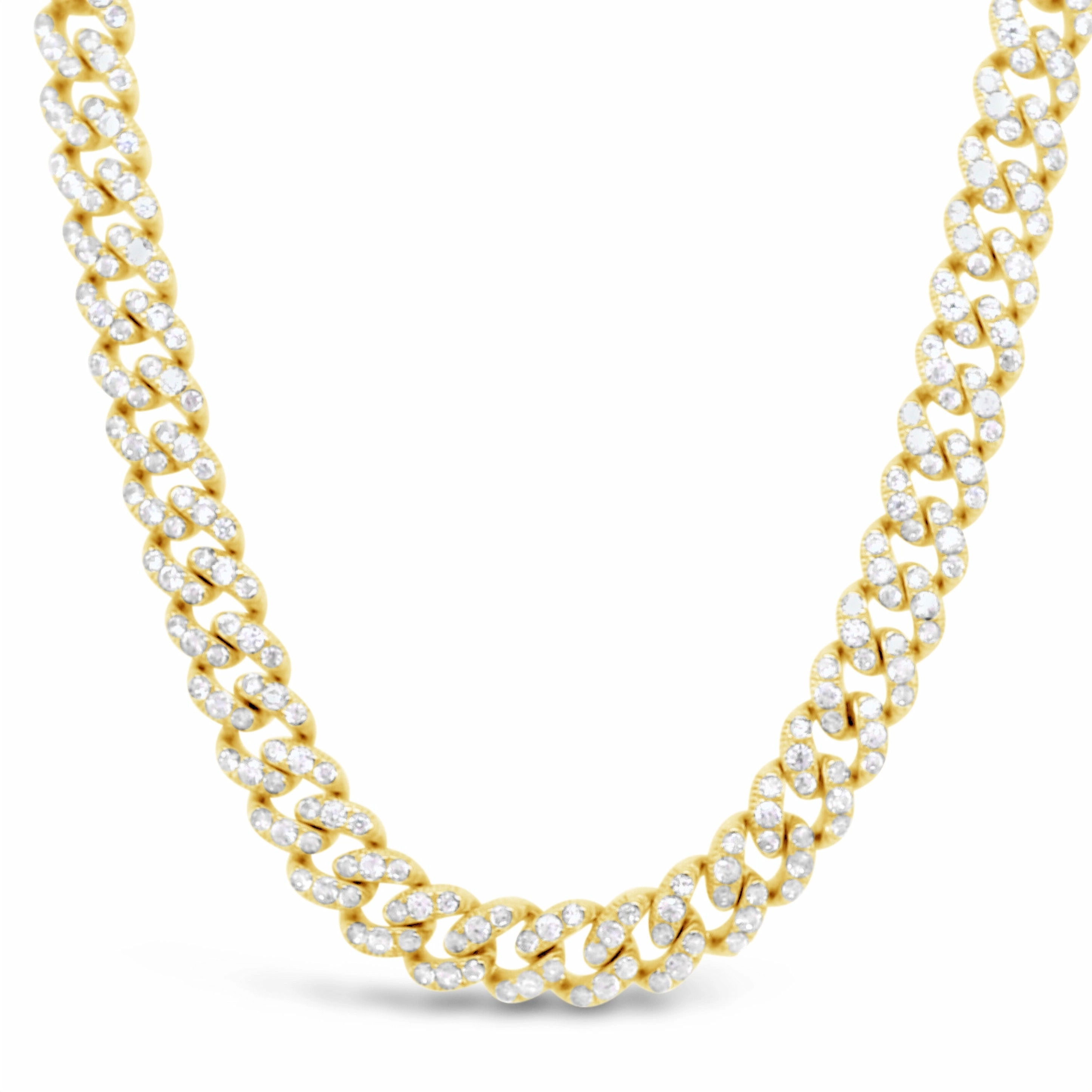 Yellow Gold Plated Sterling Silver  Cuban Link  Cubic Zirconia Necklace 155085