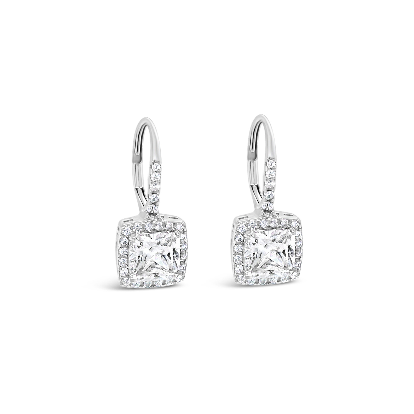 Sterling Silver Cubic Zirconia Square Outline Earrings 154842