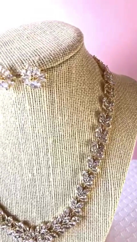 Thumbnail: Bridal Gold Cubic Zirconia Necklace & Earrings Set 143586