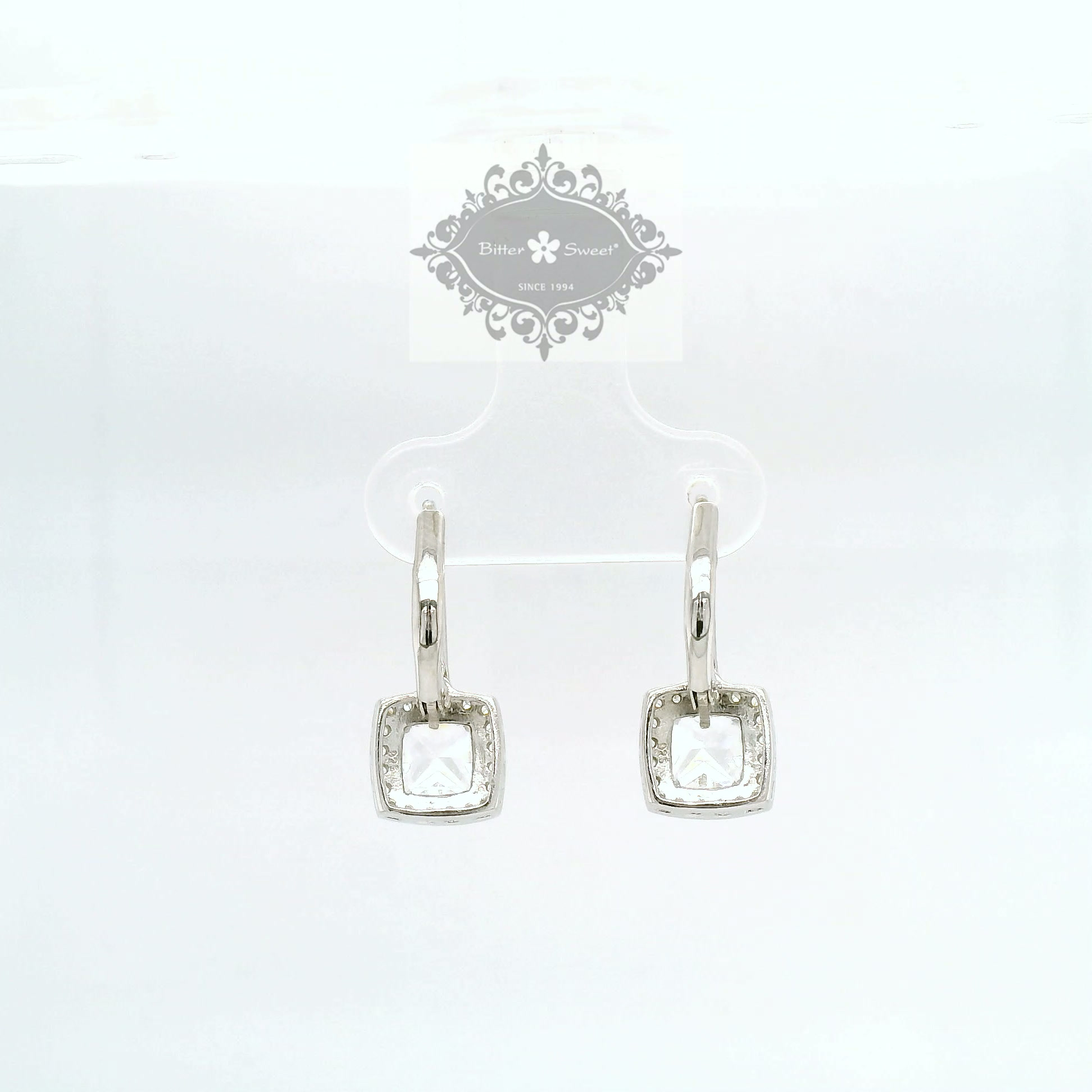Sterling Silver Cubic Zirconia Square Outline Earrings 154842