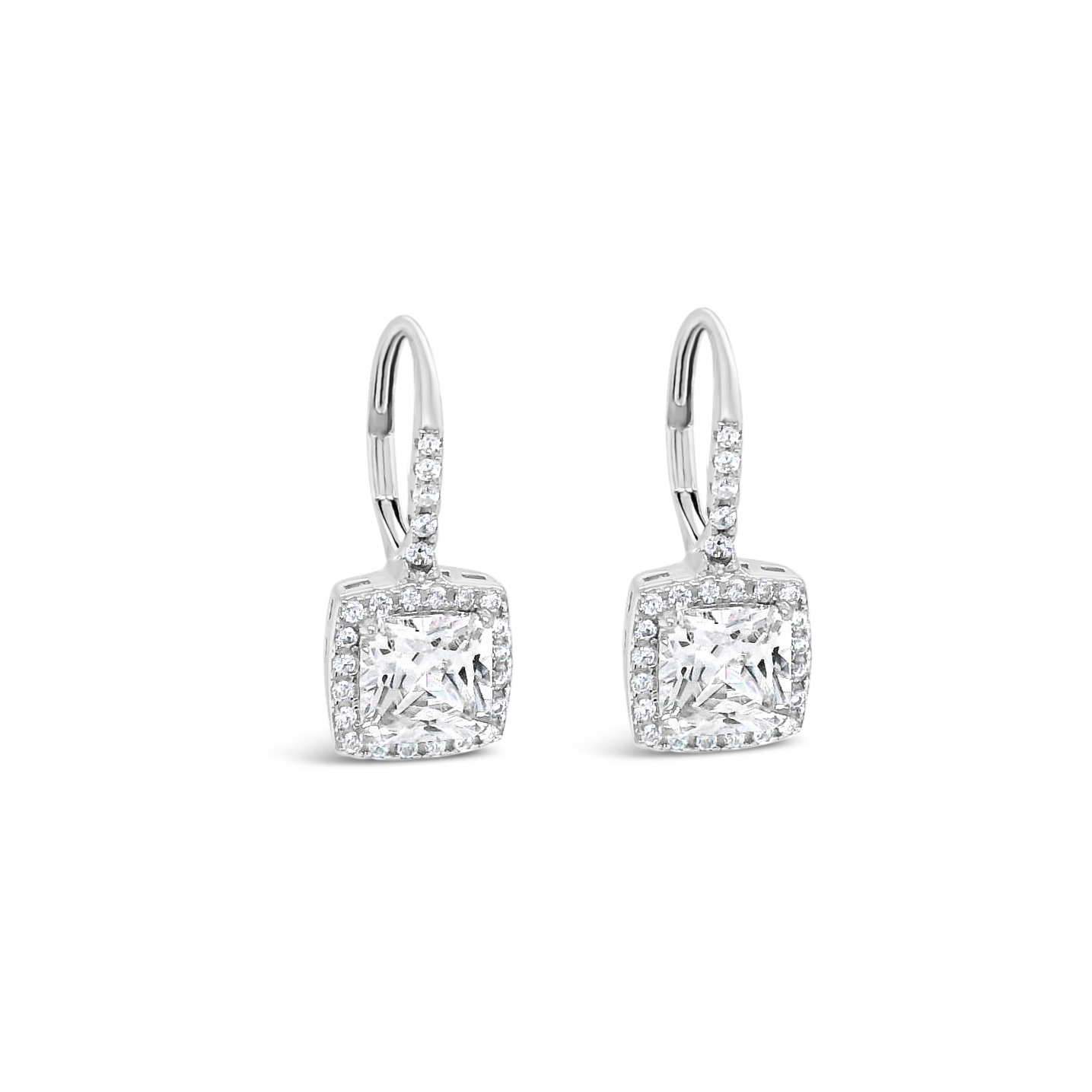 Sterling Silver Cubic Zirconia Square Outline Earrings 154842