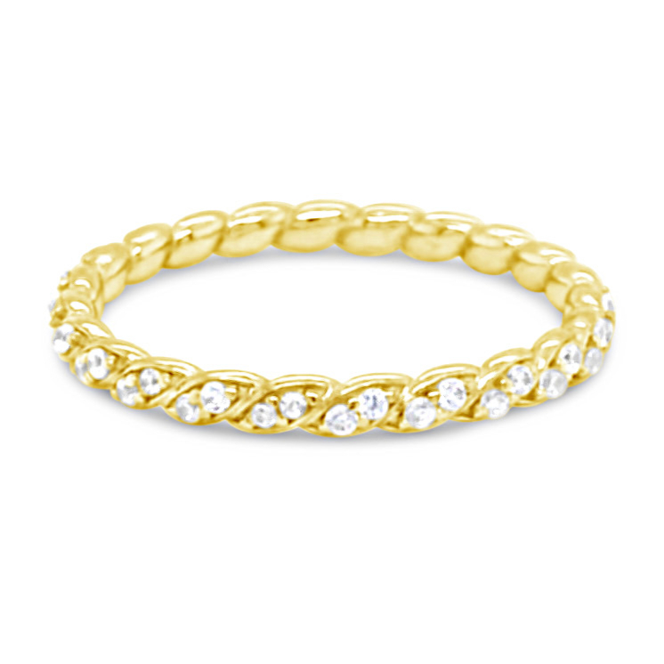 Gold Plated Sterling Silver Ring Twist w/2 rows Cubic Zirconia 154932