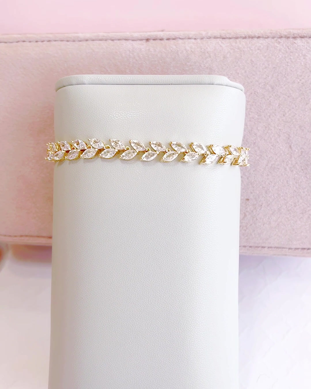 Bridal Gold Cubic Zirconia Marquise Leaf  Bracelet 155186