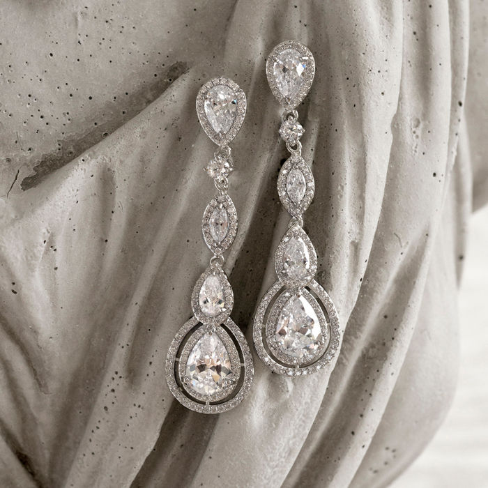 Thumbnail: Bridal Cubic Zirconia Tear Drop  Earrings 125963